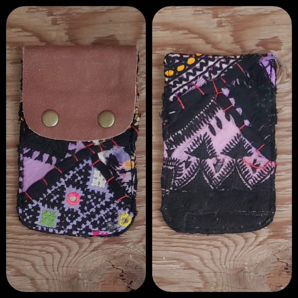 🧠🍳 Free People Boho Embroidered Repurposed vtg banjara hippie Wallet card case